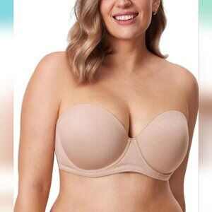 DELIMIRA | Women's Heather Oatmeal Underwire Contour Full Coverage Strapless Bra